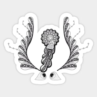 Fantasy bird with leaves, zentangle design Sticker